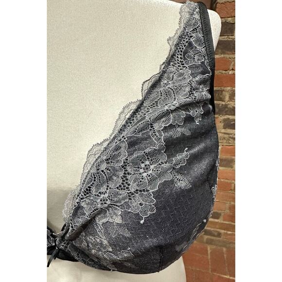 Cacique Bra Boost Plunge Black Gray lace overlay Adjustable strap 50 C - Picture 3 of 8